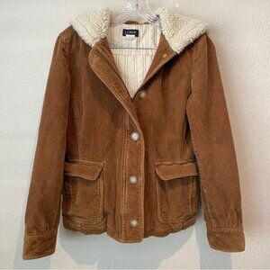 J. Crew Corduroy Sherpa Hooded Caramel Color Quilted Lining Gilmore Girl Vibes